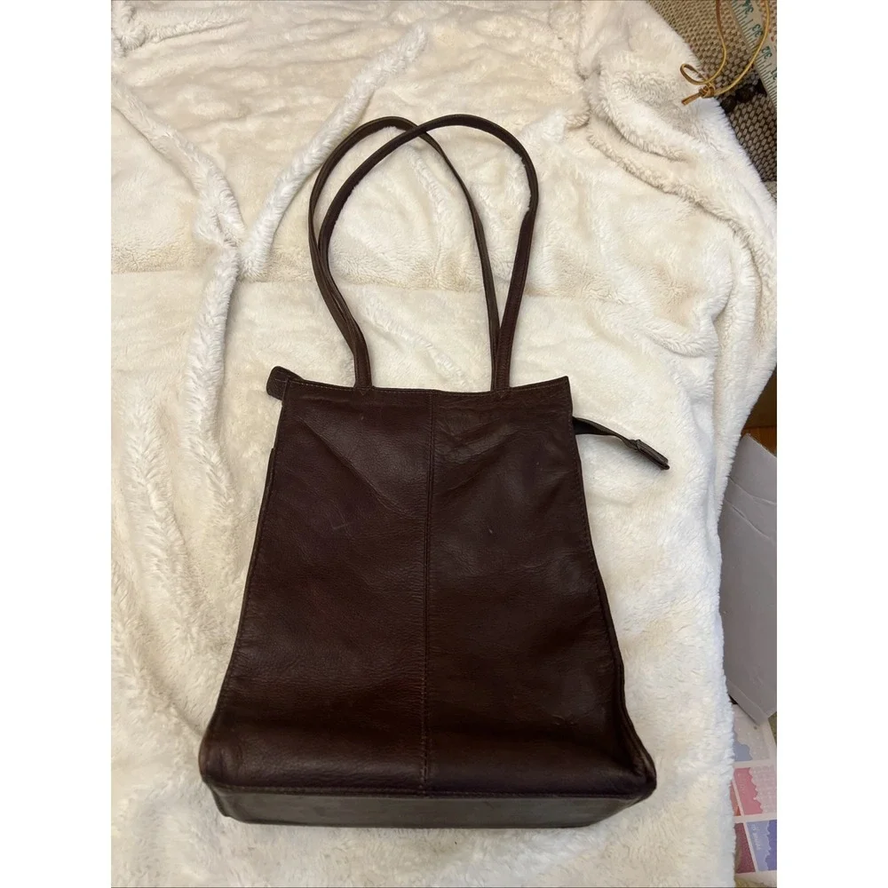 Vntg FRYE  Leather  Bag Purse Brown Side Pocket W Zipper Hobo Shoulder Rectangle